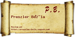 Preszler Béla névjegykártya
